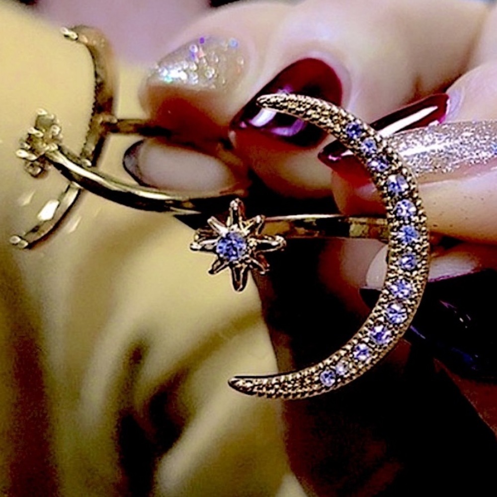 (1 GOLD LEFT!) 18k Gold over S925 Crescent Moon & Star Ring - Picture 2 of 15
